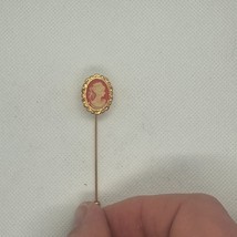 Vintage Cameo red White Lady Face gold tone hat pin Brooch - £7.47 GBP