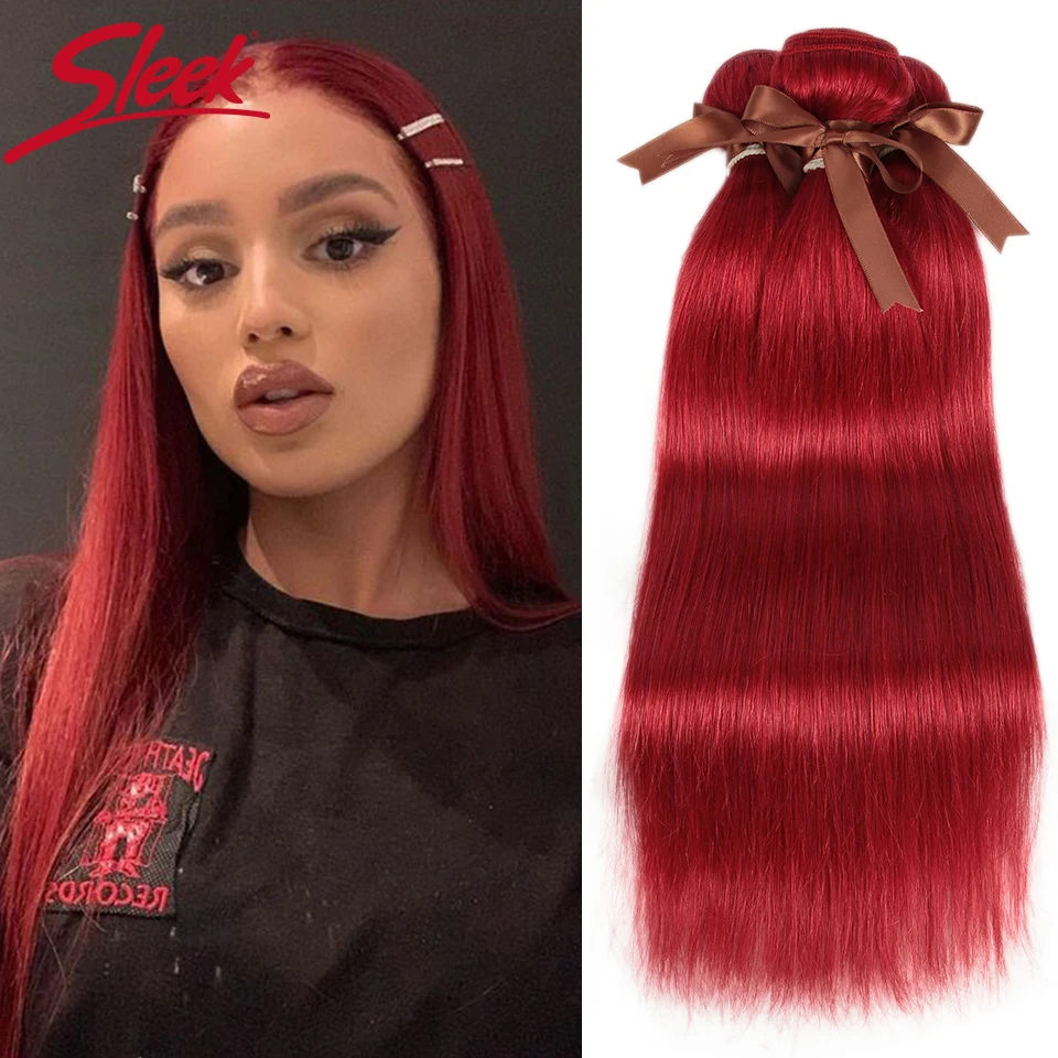 Sleek Red Human Hair Bundles 30 Inch Colored Remy Brazilian Hair Extensions - $24.75+