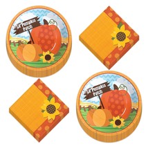Lil&#39; Pumpkin Patch and Sunflower Paper Dinner Plates and Lunch Napkins for Fall  - £9.42 GBP