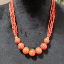 Womens Fashion Orange Braided Seed Coral Bead Berber Necklace with Lobster Clasp - £20.93 GBP