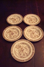 English Charles Allerton 5 Child&#39;s Plates Brown Transferware 1887“Man w/ Dog”[1] - £313.21 GBP