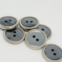 Lot of 6 VTG Buttons 60s Pearlized Gray with Silver Ridged Edge 2-Hole 1... - $12.43