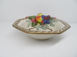 Fitz And Floyd Venesia Ceramic 7&quot; Octagonal Bowl With Fruit Cluster - £6.38 GBP