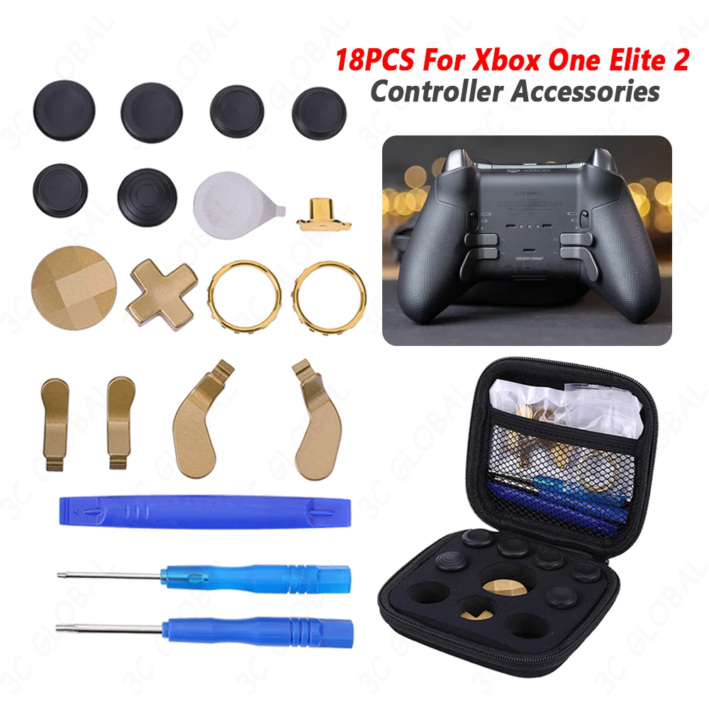 16/18 in 1 Metal Thumbsticks Replacement Parts Kits D-pad Accent Rings Carrying - £18.56 GBP+