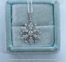 1.50 Ct Real Moissanite Round Cut Snowflake Pendant 14K White Gold Silver Plated - £302.06 GBP