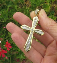 2Ct Baguette Cut Simulated Moissanite Cross Pendant 14k Yellow Gold Plated 18&quot; - £85.49 GBP