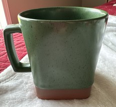 Handmade Pottery Coffee Mug Speckled Green Tan Bottom Two Tone Made  In 2006 - £12.09 GBP