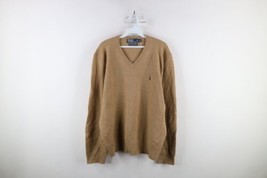 Vintage 90s Ralph Lauren Mens XL Lambswool Knit V-Neck Sweater Oatmeal Brown - £54.75 GBP