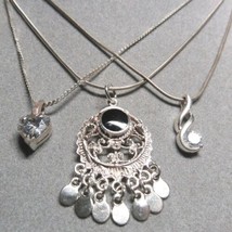  3 PC Lot Sterling Silver Heart Stone Pendant 16&quot; Choker Length Necklaces 14 gr - £28.67 GBP