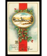 Vintage Holiday Postcard Holly Berries 1911 NJ Cancel Happy New Year - $10.88