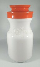 Vintage Milk Glass Tang Bottle Jar Carafe Embossed Floral Orange Plastic Lid EUC - £8.97 GBP