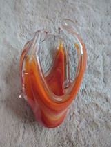 Murano Style Hand Blown Glass 6.5 In Tall Abstract Swirl Orange VTG Ash Tray MCM - $66.49