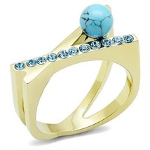 Unique Turquoise Pearl Cross Over Band Gold Plated Cocktail Ring Women Sz 5-10 - £47.29 GBP