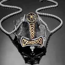 Double Axe Necklace Mix Gold Cross Norse Amulet Pendant - £15.08 GBP