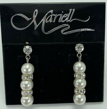 Mariell Pearl Crystal Drop Earrings White Stacked Pierced Post Wedding 709 - £15.21 GBP