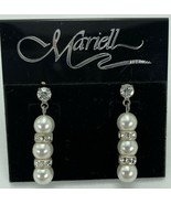 Mariell Pearl Crystal Drop Earrings White Stacked Pierced Post Wedding 709 - $25.80 CAD