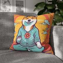 Shiba Inu Yoga Crypto Dog Japanese Namaste: Spun Polyester Square Pillow... - $33.40+