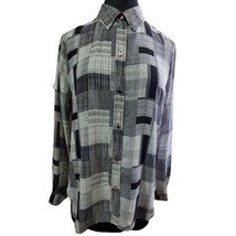 Grey and Black Patchwork Button Up Blouse Size Medium - £19.44 GBP