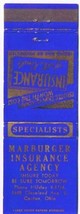 Matchbook Cover Marburger Insurance Agency Canton Ohio - £1.56 GBP