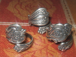 Wholesale 3 Vintage Style Adjustable Silver Spoon Rings Sizes 5,6,7,8,9,10 - £21.28 GBP