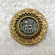Victorian Silvertone Castle in Fancy Frame Gold Tone Button 3/4 in - $9.41