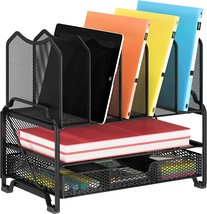 Simple Trending-Mesh Desk Organizer, Black, Double Tray, 5 Section File - $39.93