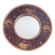 Vtg 17&quot; Round Hanging Mirror Hand Painted Roses Purple Floral Country Cottage - £15.56 GBP