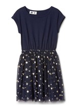 New Gap Kids Girl Navy Blue Tulle Star Knit Cap Sleeve Elastic Waist Dress 14 16 - $29.69