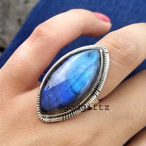 Labradorite Ring | Blue Flashy Ring | Labradorite Jewelry | Mens Ring | Cabochon - £41.76 GBP