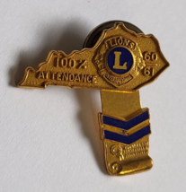 Lions Club International 100 Percent Attendance Member Vintage Metal Lapel Pin - £18.08 GBP