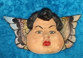 Vintage Mexican Folk Art Carved Wood Angel Cherub Mask - $39.99