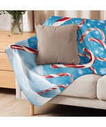 New Sherpa Blanket 3 Sizes Christmas Candy Canes Red White Blue Cozy Sof... - £19.23 GBP+