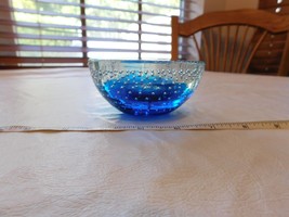 Vintage Glass Clear &amp; Blue w/ bubbles Ashtray ash tray Paperweight Pre-o... - $30.88