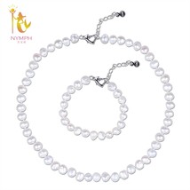 Fresh Water  Jewelry Set Baroque White Natural 10-11mm Choker Necklace Bracelet  - £42.08 GBP
