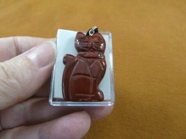 (ann-cat-7) Red rainbow jasper Cat gemstone carving PENDANT necklace Fet... - $12.19