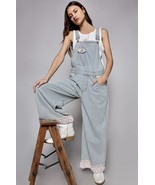 POL Vintage Washed Front Pockets Floral Patches Overalls NEW - $121.86 CAD
