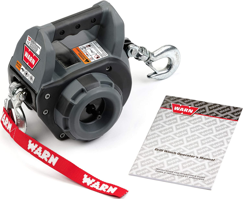 Handheld Portable Drill Winch with 40 Foot Steel Wire Rope: 750 Lb Pulling Capac