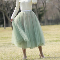 Sage Green Tulle Midi Skirt Outfit Women Plus Size Ruffle Tulle Skirt image 4