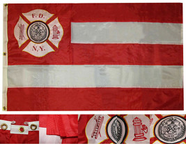 3x5 Embroidered Sewn New York Fire Dept 300D Nylon 3&#39;x5&#39; Flag 3 Grommets &amp; Rope - £70.61 GBP