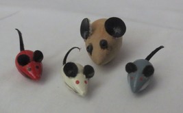 4 VINTAGE MINIATURE WOODEN MICE LEATHER EARS AND TAILS DOLLHOUSE - £11.35 GBP