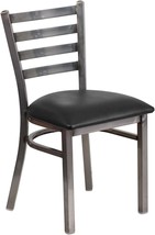 Clear Coated Ladder Back Metal Restaurant Chair With A Black Vinyl Seat ... - £91.21 GBP