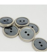 Lot of 6 VTG Buttons 60s Pearlized Gray with Silver Ridged Edge 2-Hole 1... - £10.01 GBP