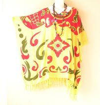 KB442 Abstract Batik Women Plus Kaftan Poncho Tunic Women Blouse Top up ... - $24.90