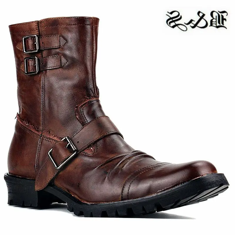 Black&amp;Street men plus size 39-47 retro motorcycles leather  Boots brown  western - £288.88 GBP