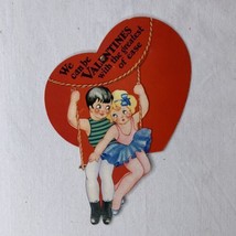 Vtg 1940s Valentine Card Moving Mechanical Couple On Rope Swing Trapeze ... - $85.13