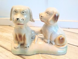 Vintage Porcelain/Ceramic Lusterware 2 Dogs Figurine 1 Paw On The Other Brazil  - £5.52 GBP