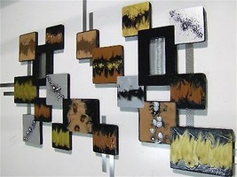 Stylish Geometric Abstract Wall Art, Square Wood n Metal Wall Sculpture by Art69 - £401.91 GBP