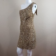 Aidan Mattox Gold Sequin Pearl Mini One Shoulder Party Dress Birthday Sz 6 - £76.87 GBP