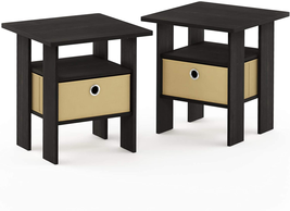 End Table Bedside Table With Bin Drawer Espresso Set of 2 NEW - £38.82 GBP