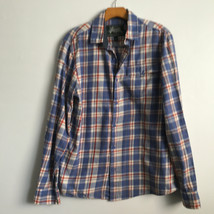 Roots Canada Shirt Men Medium Blue Plaid Flannel Button Down Collar Long... - £14.75 GBP